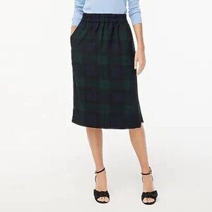 J. Crew Factory midi skirt XL black watch plaid blue green pull on